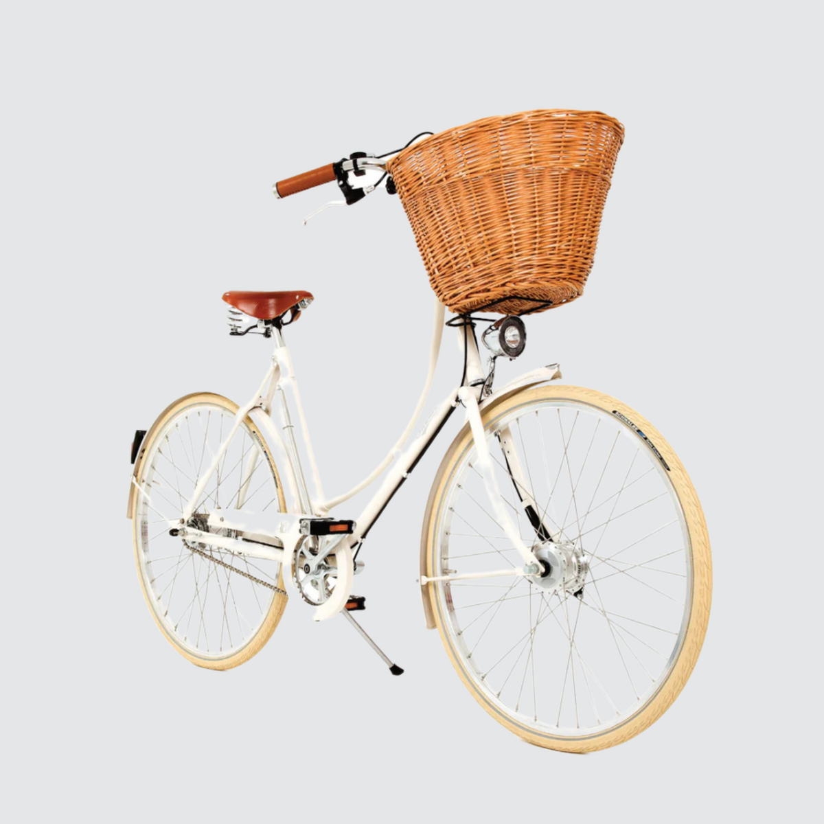 White vintage shop bike with basket