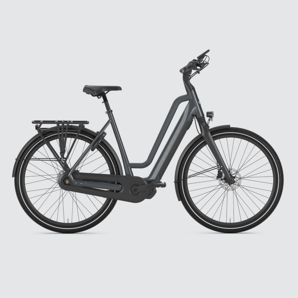 Gazelle Chamonix C7 HMS Electric Bike in sleek design – experience effortless riding and unmatched comfort with a low-step frame in anthracite grey.