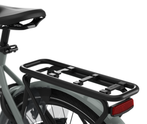 Easily attach a child seat to our Bloom C7 HMS with the MIK HD rack on the rear. Shown on light olive model.