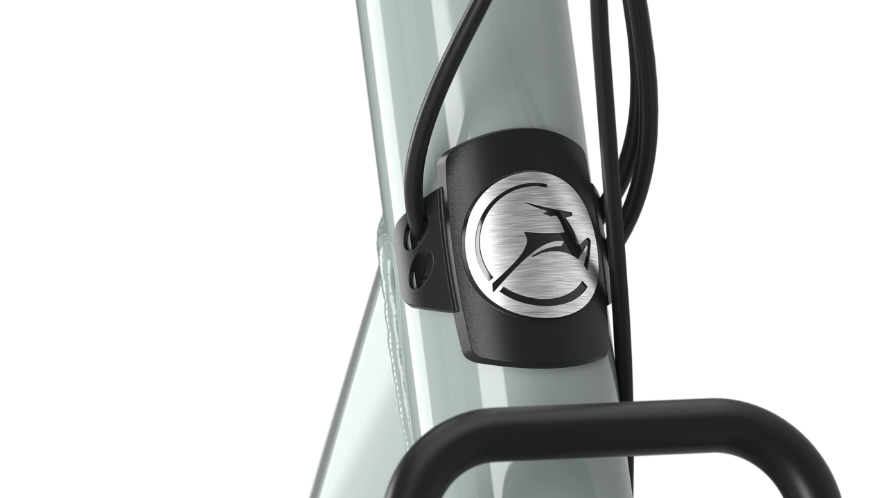 Close up view of the Gazelle Bloom C7 HMS front stem with cable management in Light Olive.