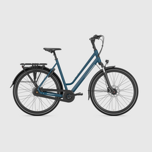 Blue bicycle on a light gray background