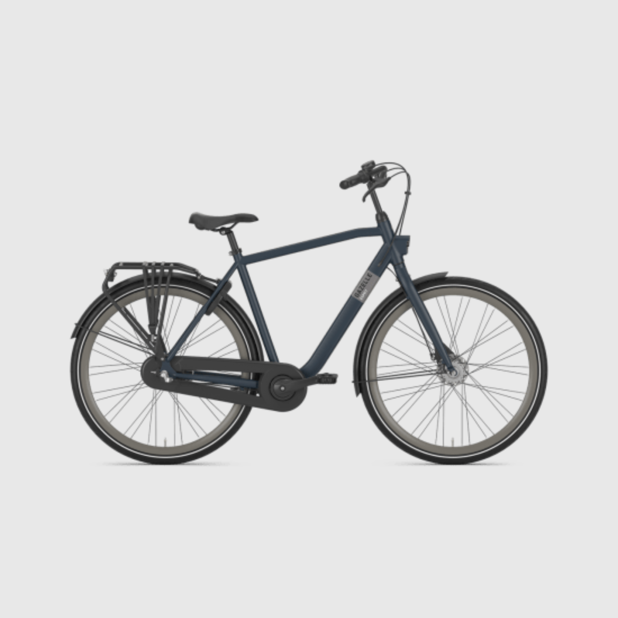 Dark blue bicycle on a light gray background