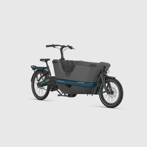 Cargo bike with a gray basket on a white background