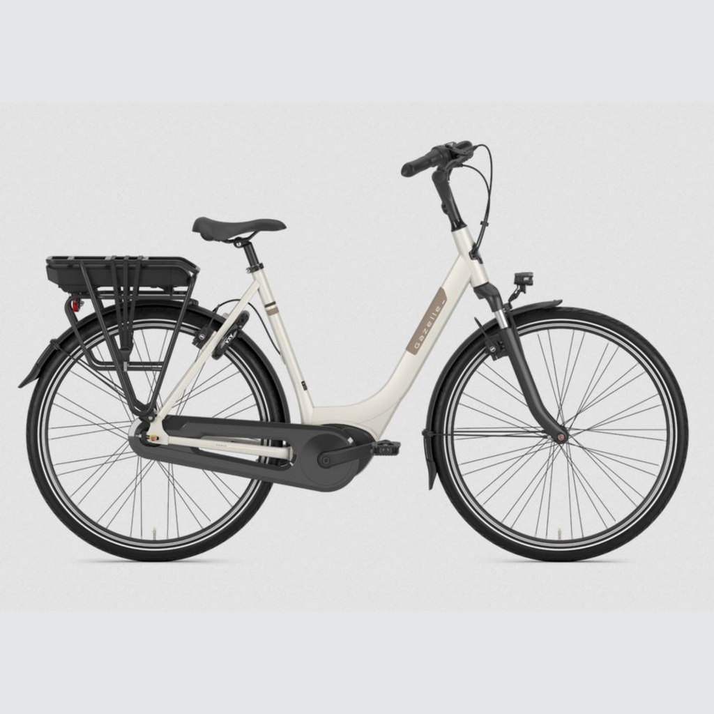 gazelle paris step through ebike hmb ivory white bells bicycles electric bike