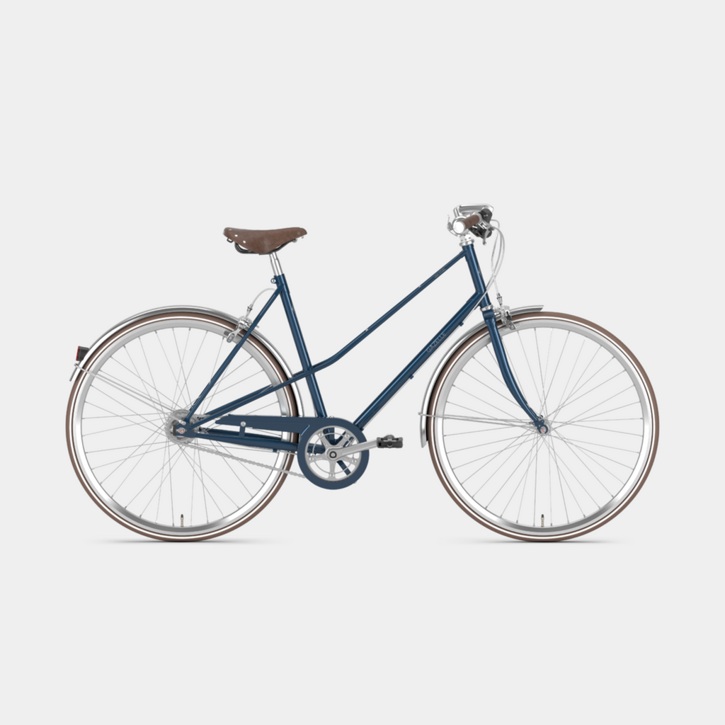 gazelle van stael low step city urban bike bells bicycles ink blue