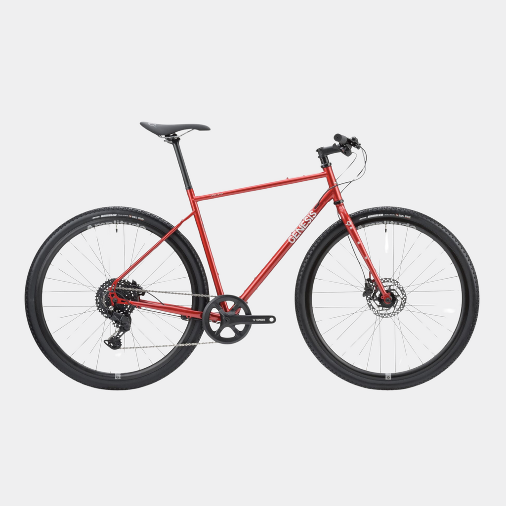 genesis croix de fer flat bar mountain adventure bike disc brakes gravel red