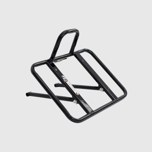 Black pashley morgan pathfinder bicycle luggage rack on a light gray background