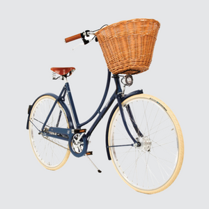 pashley classic ladies step through britannia navy blue bike Classic British bicycle Handcrafted steel bike Traditional lugged steel frame Brooks leather saddle Upright riding position bike Wicker basket bicycle Full mudguards bike
