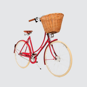 Open image in slideshow, pashley classic ladies step through britannia bike Classic British bicycle Handcrafted steel bike Traditional lugged steel frame Brooks leather saddle Upright riding position bike Wicker basket bicycle Full mudguards bike red

