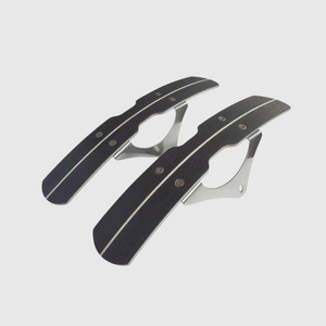 Open image in slideshow, Two black wooden pashley morgan bike mudguards on a light gray background
