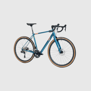 Blue bicycle on a light gray background